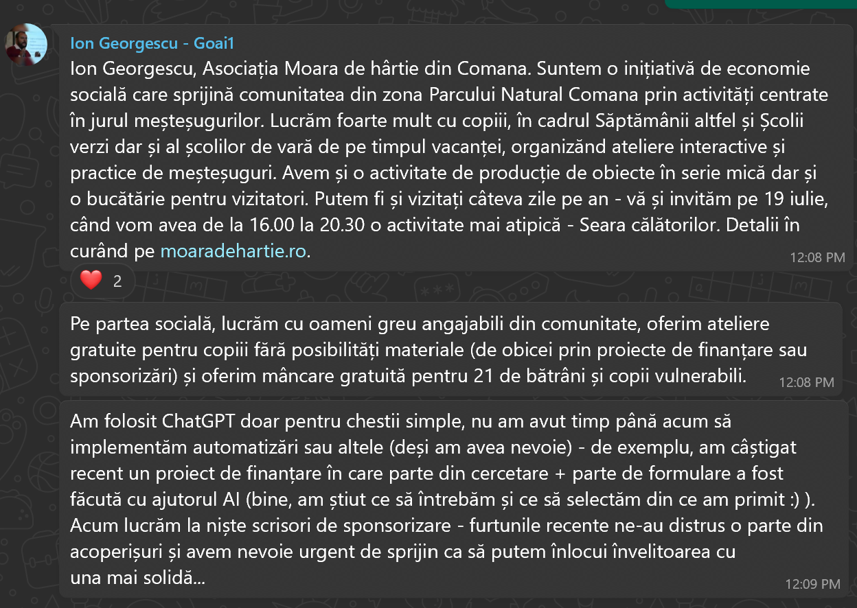 Testimonial Ion Georgescu - Moara de Hârtie - Training AI CODE24